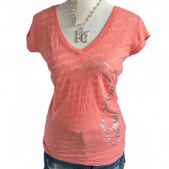 Pink Y2K Guess Los Angeles Bling Tee - Picture 2 of 8